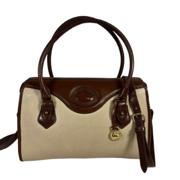 Dooney Bourke All Weather Leather Bone Brown Satchel Handbag Shoulder Bag Purse - Picture 1 of 16
